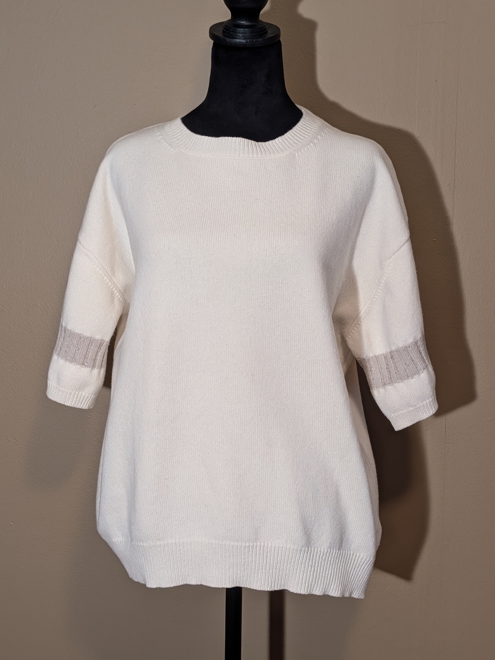 Women's Luxury Wool Cashmere Silk Blend Ivory Sweater. Italy.
